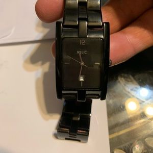 Relic Black metal band watch with diamond chip.